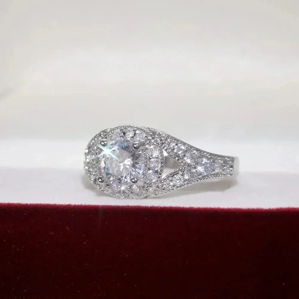🌸Round Shiny CZ Noble Silver Wedding/Engagement Ring for Women, K808_7